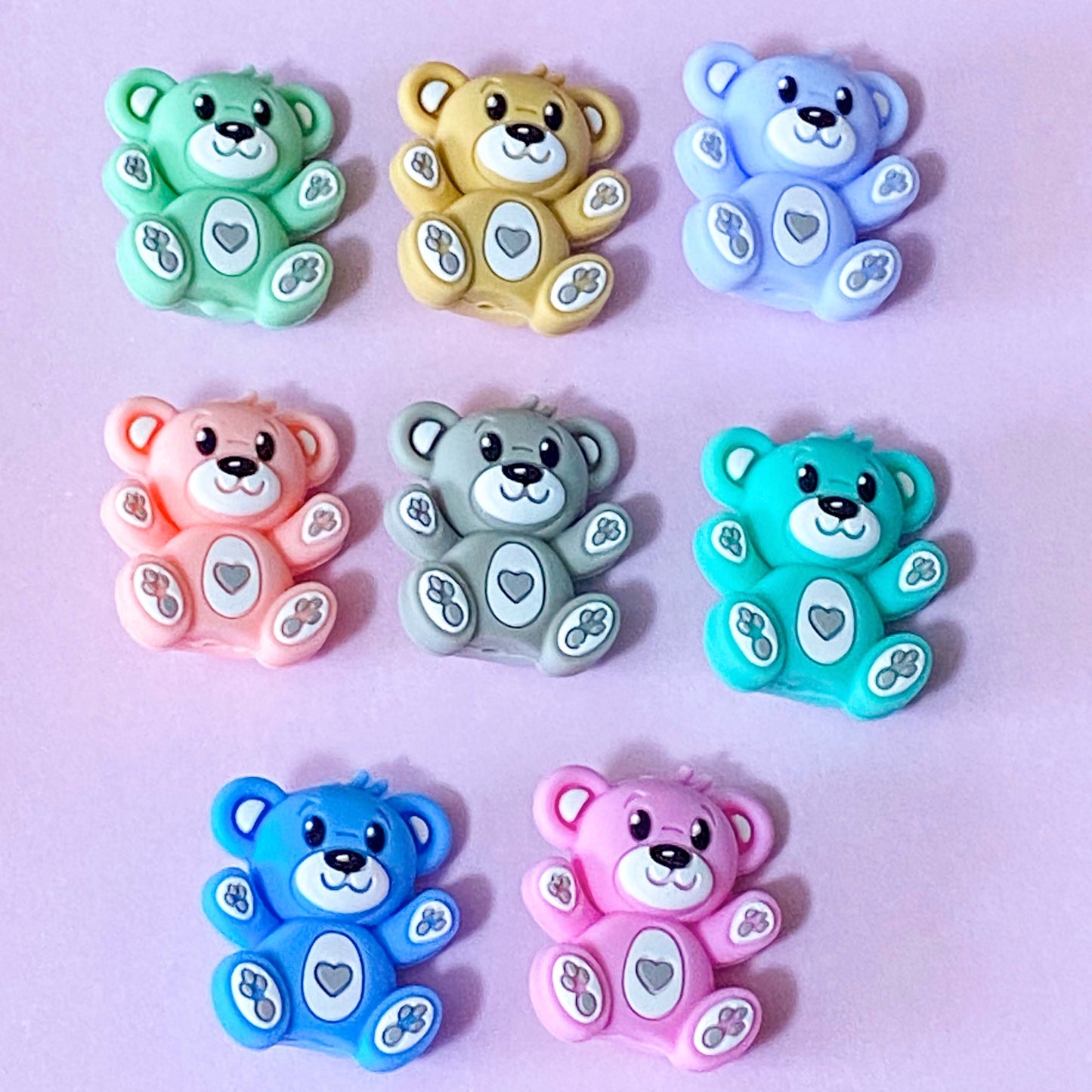 teddy bear bears cute kawaii silicone big large jumbo bead beads uk craft supplies shop store make your own beaded pens jewellery pink lilac blue mint green grey beige cuddly turquoise kits 31mm