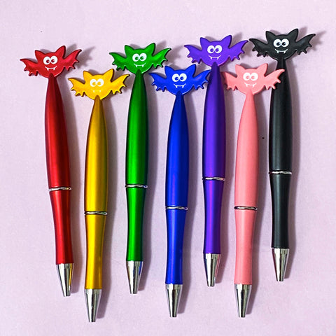 fun bat bats pen pens topper metallic cute kawaii stationery item halloween spooky present gift gifts shop store uk metallic shiny finish red pink blue green gold black green bargain