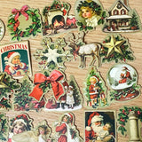 a victorian vintage retro christmas festive laptop sticker stickers set k cute kawaii red green white sepia stationery gift gifts matte satin old fashioned seals santa car tree trees present angel angels girl children bauble star snow globe