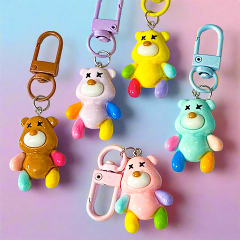 teddy teddies bear bears cute kawaii bag charm charms key ring keyring clip clips planner supplies colourful balloon animals yellow pink lilac brown aqua blue stationery gift gifts shop store supplies resin metal
