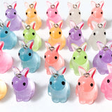 bunny rabbit rabbits bunnies resin 3d charm charms pendant pendants uk cute kawaii glow in the dark luminous pink blue yellow green clear white turquoise lilac peach orange pretty jewellery making supplies