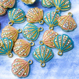 rhinestone sparkly rhinestones glitter shell shells seashell pendant charm charms gold tone metal enamel pretty jewellery supplies uk craft shop store turquoise pale pink metal