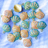 rhinestone sparkly rhinestones glitter shell shells seashell pendant charm charms gold tone metal enamel pretty jewellery supplies uk craft shop store turquoise pale pink metal