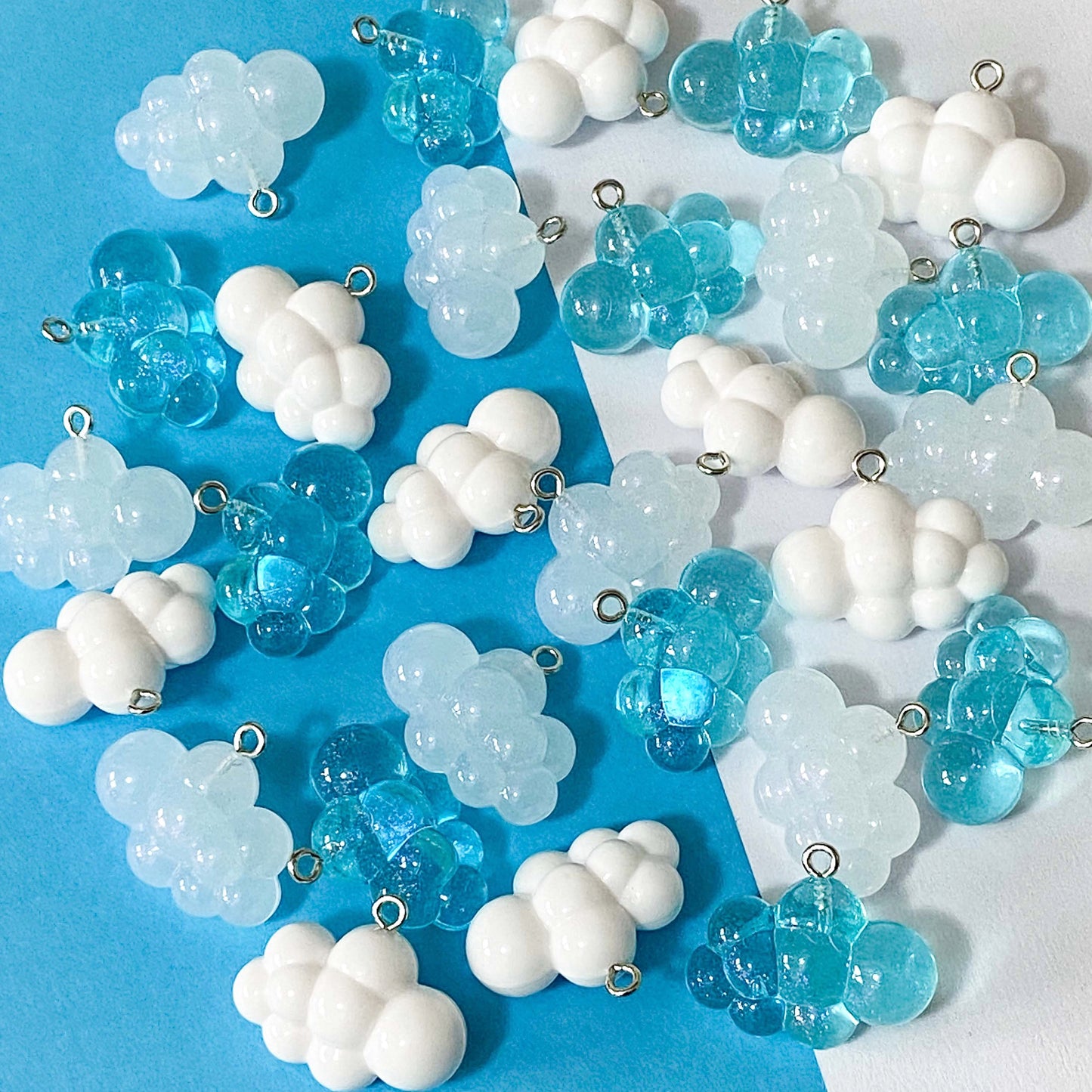 fluffy white cloud clouds charm charms pendant pendants uk cute kawaii craft supplies crafts shop store blue turquoise clear cloudy translucent resin pretty opaque big large