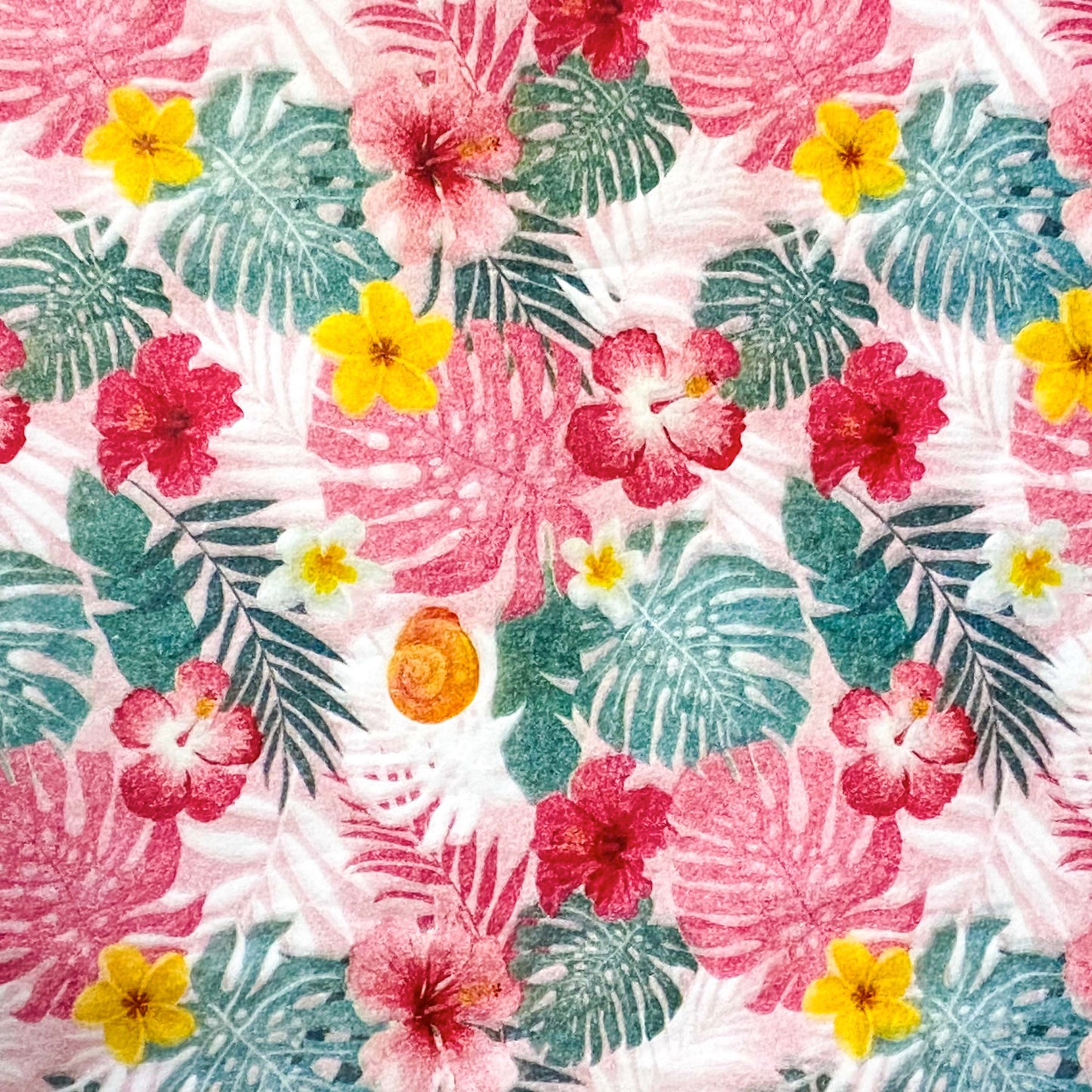 pretty tropical palm and hibiscus flowers pink, yellow and mint green tissue paper sheets. Colourful summer tissue papers pack.