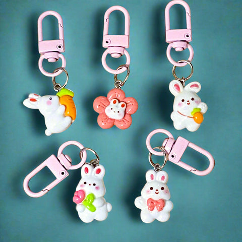 bunny rabbit easter spring cute kawaii metal clip clips planner keyring keychain bag charm charms pink white flower gift gifts uk shop store carrot tulip