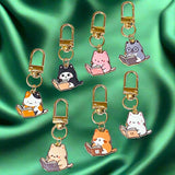 cat cats kitty kittens book reading books enamel charm charms clip clips cute kawaii key ring bag charm charms gold golden metal lovers gift gifts present pink grey tortoiseshell black white cream ginger uk