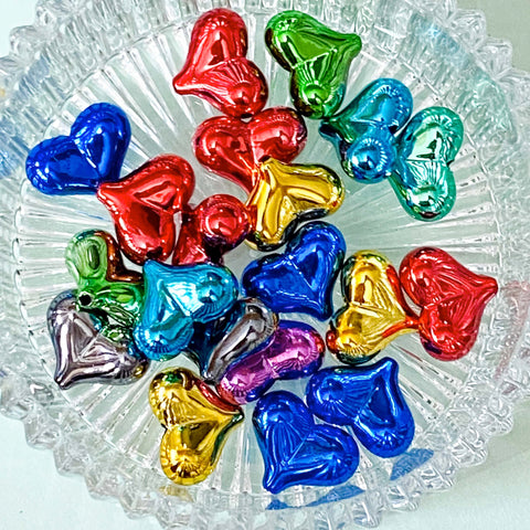 jumbo large big 20mm 2cm heart hearts bead beads metallic silver gold red green turquoise magenta mint rounded uk cute kawaii craft supplies shop store crafts