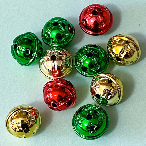 jumbo large big chunky jingle bell bells acrylic bead beads uk 18mm metallic shiny green gold red christmas craft supplies shop store festive make your own beaded pen pens jewellery