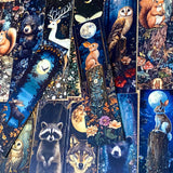 moonlight night animals in the wood woodland card bookmark bookmarks double sided pretty stationery uk cute kawaii shop store planner addict supplies dark nighttime moon squirrel rabbit wolf badger raccoon owl bear elk moose deer stag