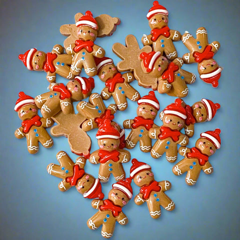 gingerbread ginger bread man men resin flatback flat back fb fbs embellishment christmas festive resins uk cute kawaii craft supplies shop brown red white santa hat hats bow bargain