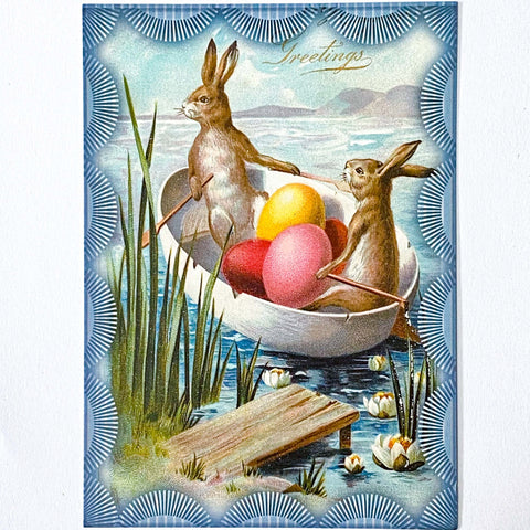 easter spring postcard postcards greetings car cards cute kawaii vintage retro victorian bunny rabbit rabbits bunnies egg eggs blue pastel nostalgia nostalgic sticker stickers seals envelope envelopes kraft brown uk stationery supplies shop store