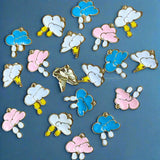 cloud clouds charm charms pendant pendants white blue pink rain raindrop raindrops lightning bolt thunder storm uk cute kawaii craft supplies shop gold tone metal store jewellery making