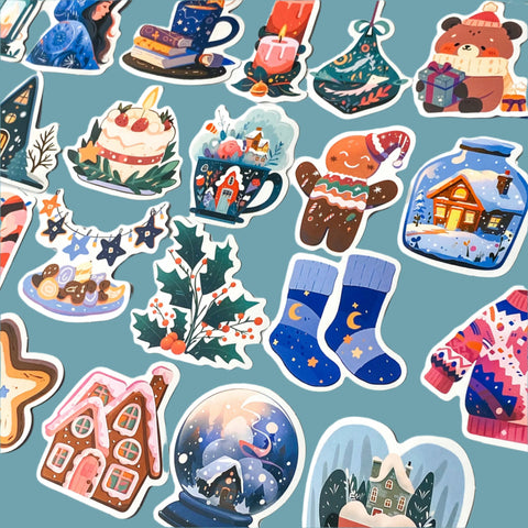 cosy happy hygge christmas retro festive laptop sticker stickers set stationery shop store uk cute kawaii colourful gift gifts set house gingerbread food drink clothes fun