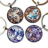 glass cabochon bezel dome domed key keyring keyrings keychain silver metal cute kawaii christmas festive design lilac purple turquoise deer reindeer snowman hot chocolate tree presents gift gifts stocking filler fillers