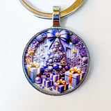 glass cabochon bezel dome domed key keyring keyrings keychain silver metal cute kawaii christmas festive design lilac purple turquoise deer reindeer snowman hot chocolate tree presents gift gifts stocking filler fillers