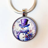 glass cabochon bezel dome domed key keyring keyrings keychain silver metal cute kawaii christmas festive design lilac purple turquoise deer reindeer snowman hot chocolate tree presents gift gifts stocking filler fillers