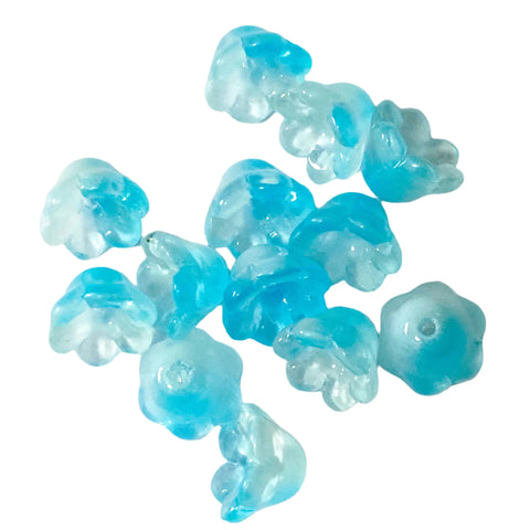 glass bead beads flower flowers bell bells bluebell pretty colourful ombre petals pink blue aqua mint wine rainbow colours uk cute kawaii 10mm 11mm 12mm craft supplies jewellery making shop store