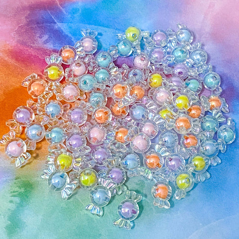 candy sweet sweets bead beads iridescent ab shimmer acrylic individual craft supplies uk shop store bundle small pearly pearlescent blue grey turquoise yellow lemon pink lilac orange