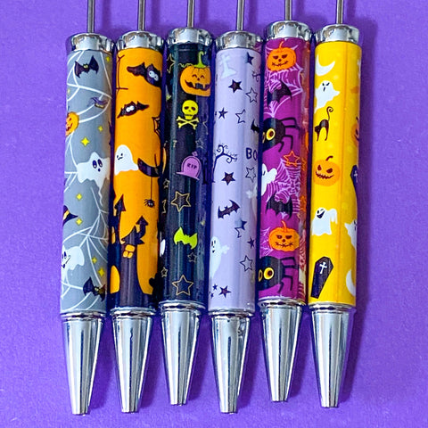 halloween build your own beaded pen pens base black biro ballpoint case orange black yellow grey purple colourful stationery supplies uk cute kawaii shop store fun activity make