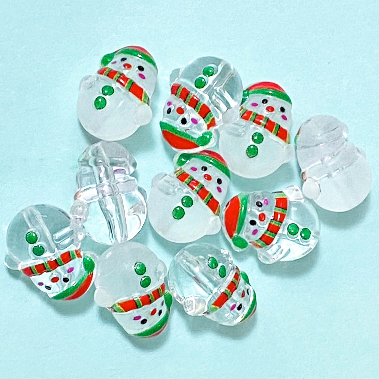 glass chunky large big snowman snow man snowmen bead beads Christmas craft supplies shop store uk pretty 19mm white frosted finish build make your own beaded jewellery pens clear hat scarf red green