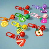 metal and enamel key ring rings clip clips bag charm charms jingle bell bells fruit fruits orange melon watermelon kiwi strawberry strawberries grape grapes purple pink red yellow pineapple green gift gifts uk stocking filler present