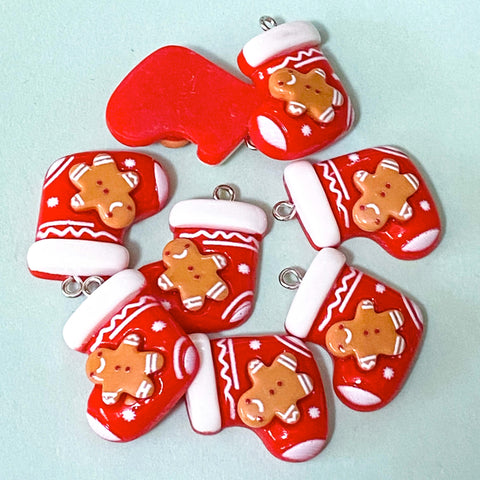 red and white gingerbread man men resin charm charms pendant uk cute kawaii brown cookie festive craft supplies shop store fun 28mm large big chunky glossy