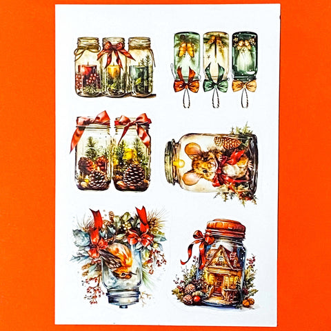 woodland animal animals sticker stickers sheet sheets uk cute kawaii polar bear bears fox foxes hedgehog hedgehogs mouse mice cottage red and green foliage ribbon forest creatures butterfly stationery shop store magic bottle jar jars