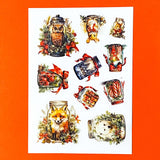CHRISTMAS MAGICAL JARS Sticker Sheet Glossy- FESTIVE ANIMALS - RED & GREEN