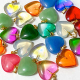 heart hearts glass and precious stone stones gem gemstone chalcedony agate opalite aura quartz uk cute kawaii craft supplies gold metal hook rounded 3d