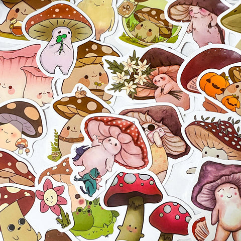 mushroom mushrooms sticker stickers laptop large big brown red cute kawaii set pack 10 uk stationery shop store gift gifts toadstool fungi
