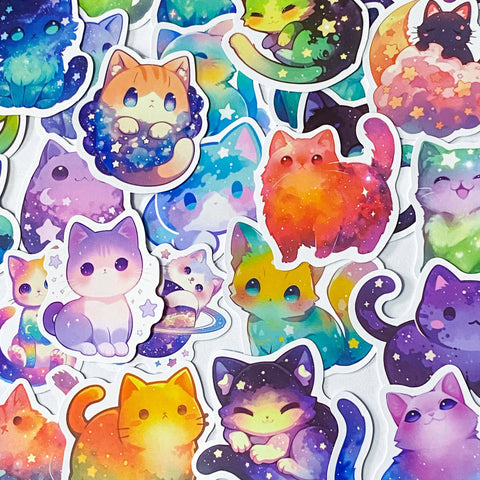 rainbow colour coloured colours galaxy cat cats kitty laptop sticker stickers set uk cute kawaii colourful pretty gift gifts stationery addict planner supplies shop store