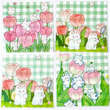 large big cello cellophane bag bags pink and green bunny and bear cute kawaii 10cm 10 cms square uk stationery packaging supplies tulip tulips floral flower flowers white green gingham pattern pretty