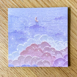 pretty oil painting paintings art memo memos pad note notes sticky stationery landscape colourful artistic pink lilac blue sea ocean sky clouds moon waves green yellow pastel colours uk shop store gift gifts