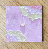 pretty oil painting paintings art memo memos pad note notes sticky stationery landscape colourful artistic pink lilac blue sea ocean sky clouds moon waves green yellow pastel colours uk shop store gift gifts