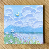 pretty oil painting paintings art memo memos pad note notes sticky stationery landscape colourful artistic pink lilac blue sea ocean sky clouds moon waves green yellow pastel colours uk shop store gift gifts