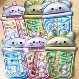 cello plastic bag bags resealable re-sealable zip closure drink drinks cup cups kawaii cute animal straw pink blue yellow green puppy dog bunny rabbit cat kitty uk stationery gift gifts packaging supplies shop store