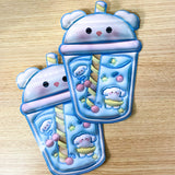 cello plastic bag bags resealable re-sealable zip closure drink drinks cup cups kawaii cute animal straw pink blue yellow green puppy dog bunny rabbit cat kitty uk stationery gift gifts packaging supplies shop store