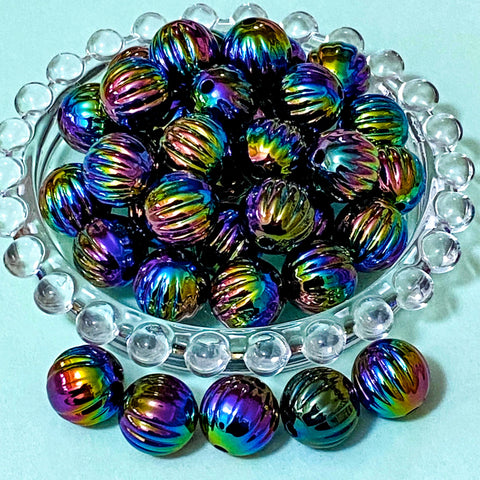 deep metallic foil foiled ridge ridged striped bead beads acrylic large 14mm 15mm round rainbow colour colours dark colourful craft supplies shop store uk cute kawaii big jewellery making beaded pen pens