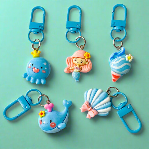 cute kawaii ocean theme sea mermaid mermaids shell shells whale whales clip bag charm clips metal blue pink octopus uk gift gifts shop store planner supplies pretty seashell