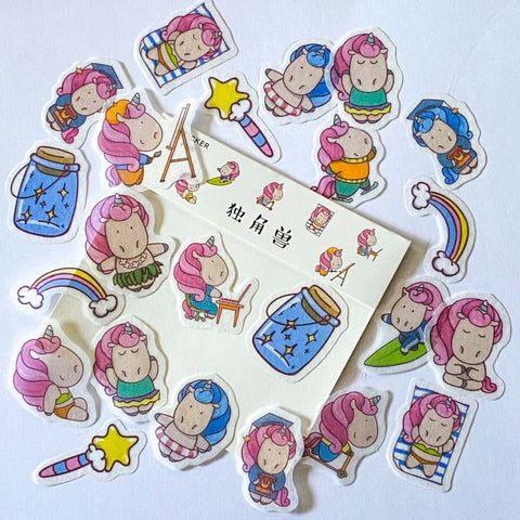 rainbow unicorn unicorns pastel pretty sticker stickers flake flakes pack of 32 uk cute kawaii pretty pink hair stationery shop store washi paper translucent tracing matte