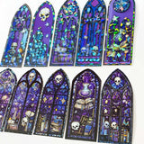 purple and blue and black halloween spooky card plastic bookmark bookmarks book marks uk cute kawaii stationery gift gifts shop store stained glass window windows vibrant colourful holo holographic foil