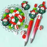 make your own silicone beaded pen pens Christmas festive santa claus father red green white bead beads pvc jumbo large topper mug of cocoa uk cute kawaii crafts craft supplies shop store stationery gift gifts swirly pattern large 15mm 30mm 32mm big red pen base blank glitter ombre