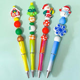 christmas festive silicone topper toppers bead beads cute kawaii large big jumbo fun beaded pen pens supplies uk craft shop store jewellery making gingerbread house houses snowman snowmen tree green trees mitten mittens glove santa claus father Christmas red green gold white
