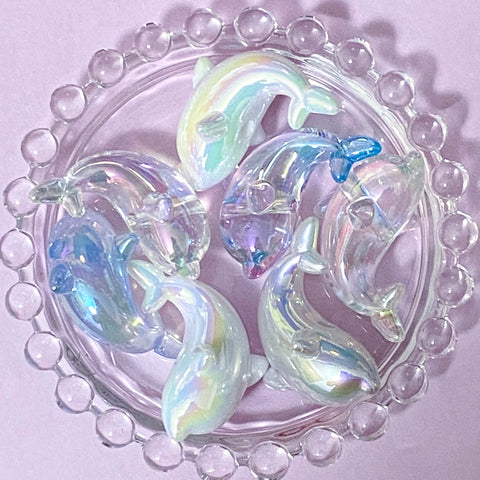 JUMBO ACRYLIC IRIDESCENT PEARLY BEADS Flower Butterfly Heart Dolphin