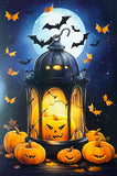magic magical kawaii cute colourful bright vivid postcard postcards individual single card cards post beautiful uk stationery shop halloween spooky pumpkin pumpkins witch witches bat bats haunted house lantern lights orange blue special