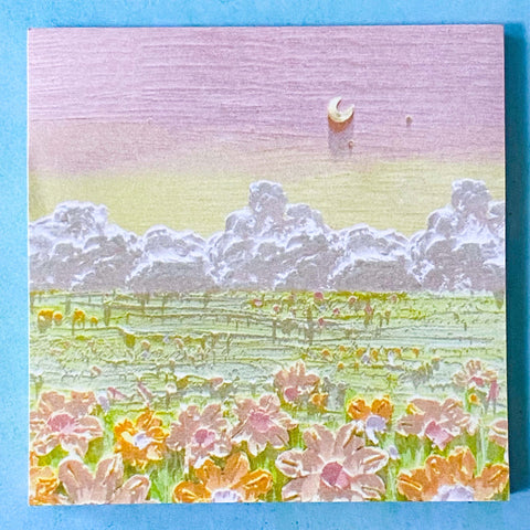 oil painting stick memo memos note pad notes post it cute kawaii landscape pretty purple pink blue green ocean seashore field mountain hills fuji uk stationery shop store planner supplies gift gifts art