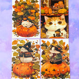 cute kawaii spooky halloween postcard postcards post card cards uk orange sepia vintage retro vibes set of 4 cat cats pumpkin pumpkins haunted house houses