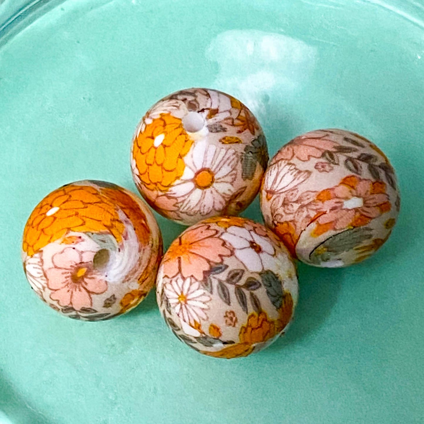 autumn silicone jumbo very large big beads bead uk cute kawaii craft supplies shop store orange yellow mustard leaf leaves print pattern patterned grey white mustard round 15mm 31mm beaded pen pens jewellery making gold metallic