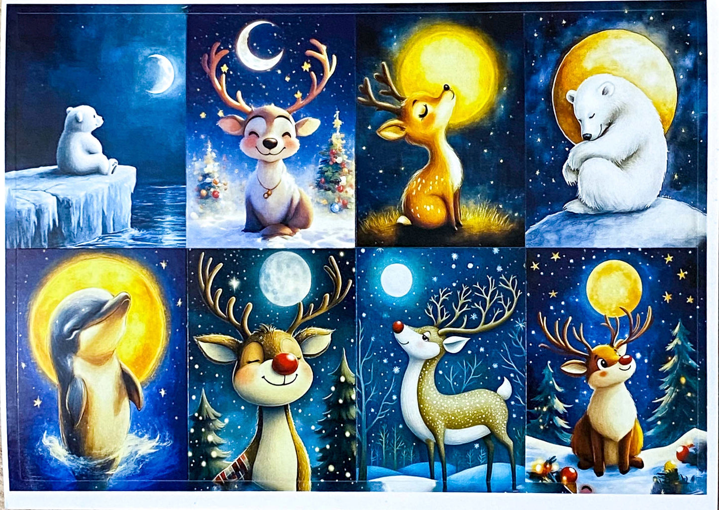 MOONLIT WINTER ANIMALS- Snowy Postcards & Stamp Stickers